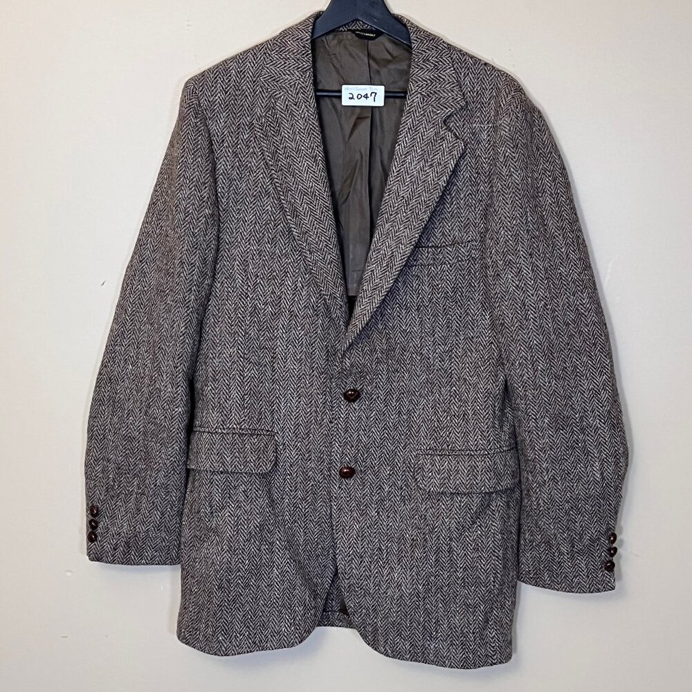 Harris Tweed Wool Herringbone Sport Coat Blazer - Men's Size 40 - Tan